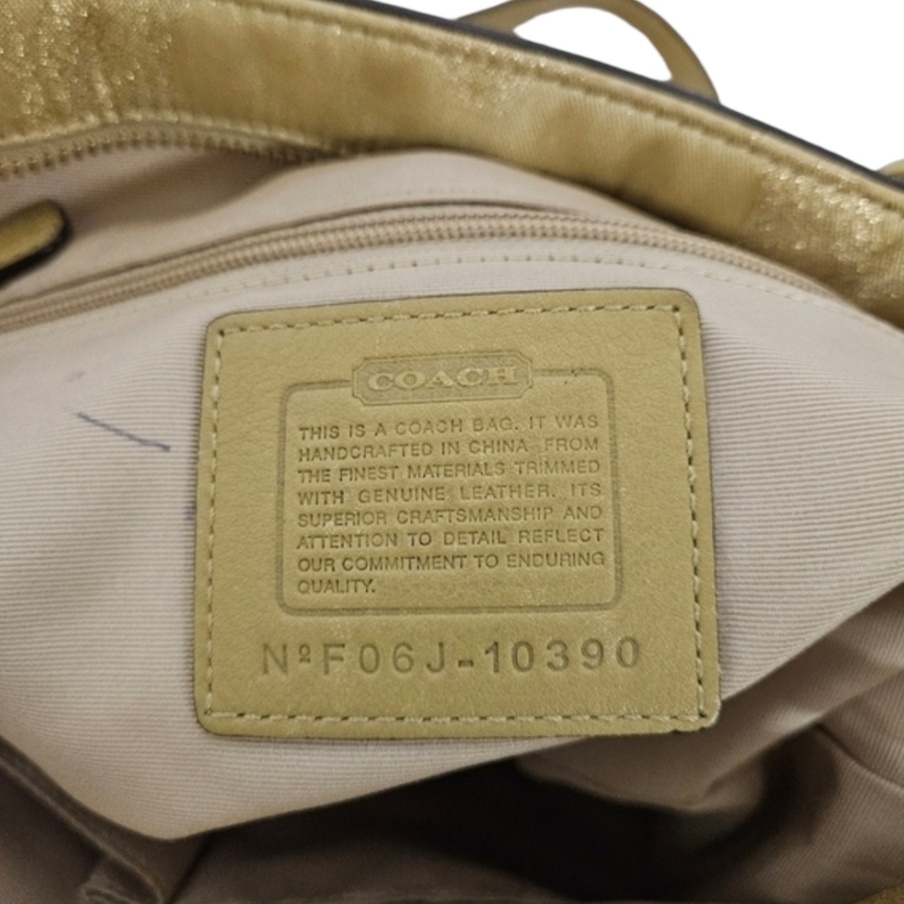 Coach Signature F06J-10390 Beaded Tote Bag In Canvas And Suede In Gold And Tan - Picture 14 of 15